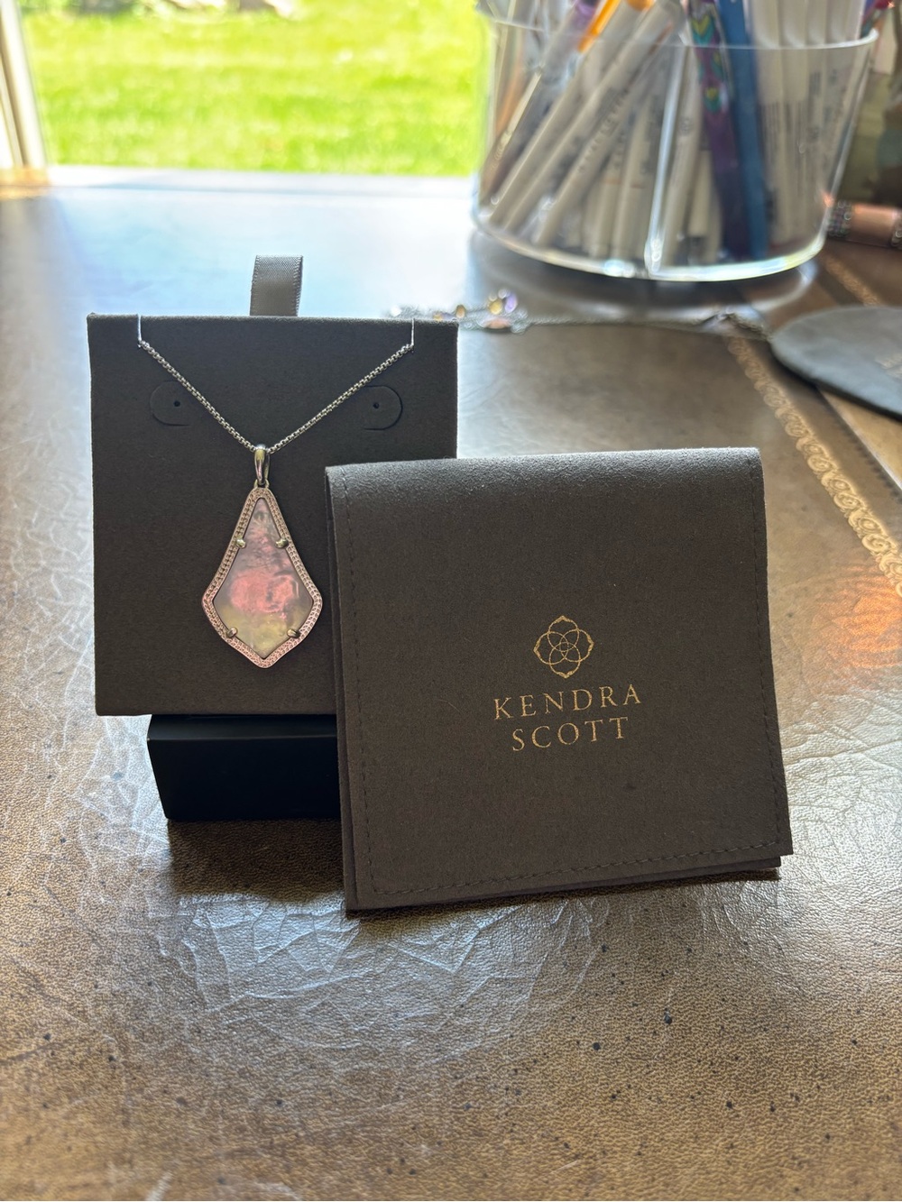 Kendra Scott Pink Iridescent Drop Pendant Necklace - Silver